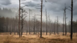 酸性雨による枯死した森