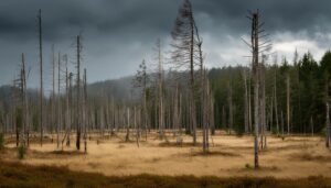 酸性雨による荒廃した高原