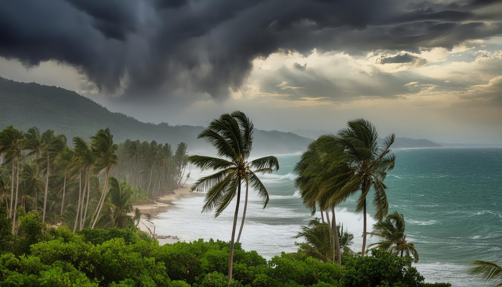 暴風雨に備える海岸の森