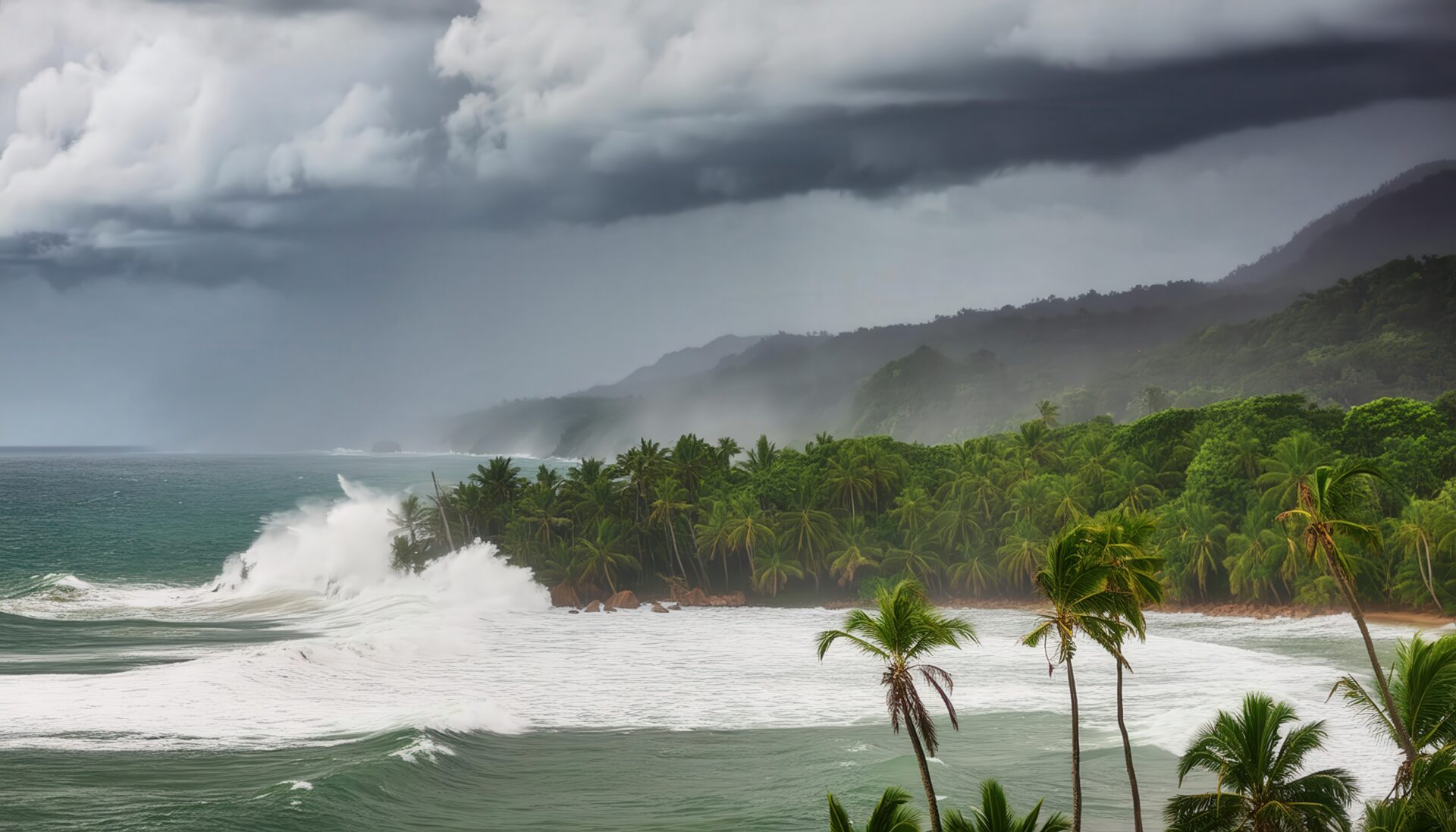 熱帯暴風雨の海岸