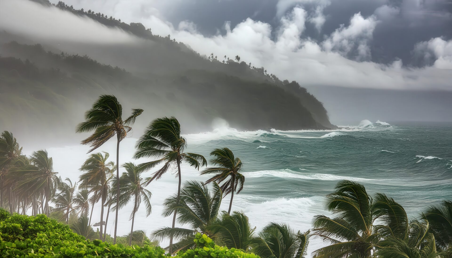 熱帯の海岸線に迫る嵐
