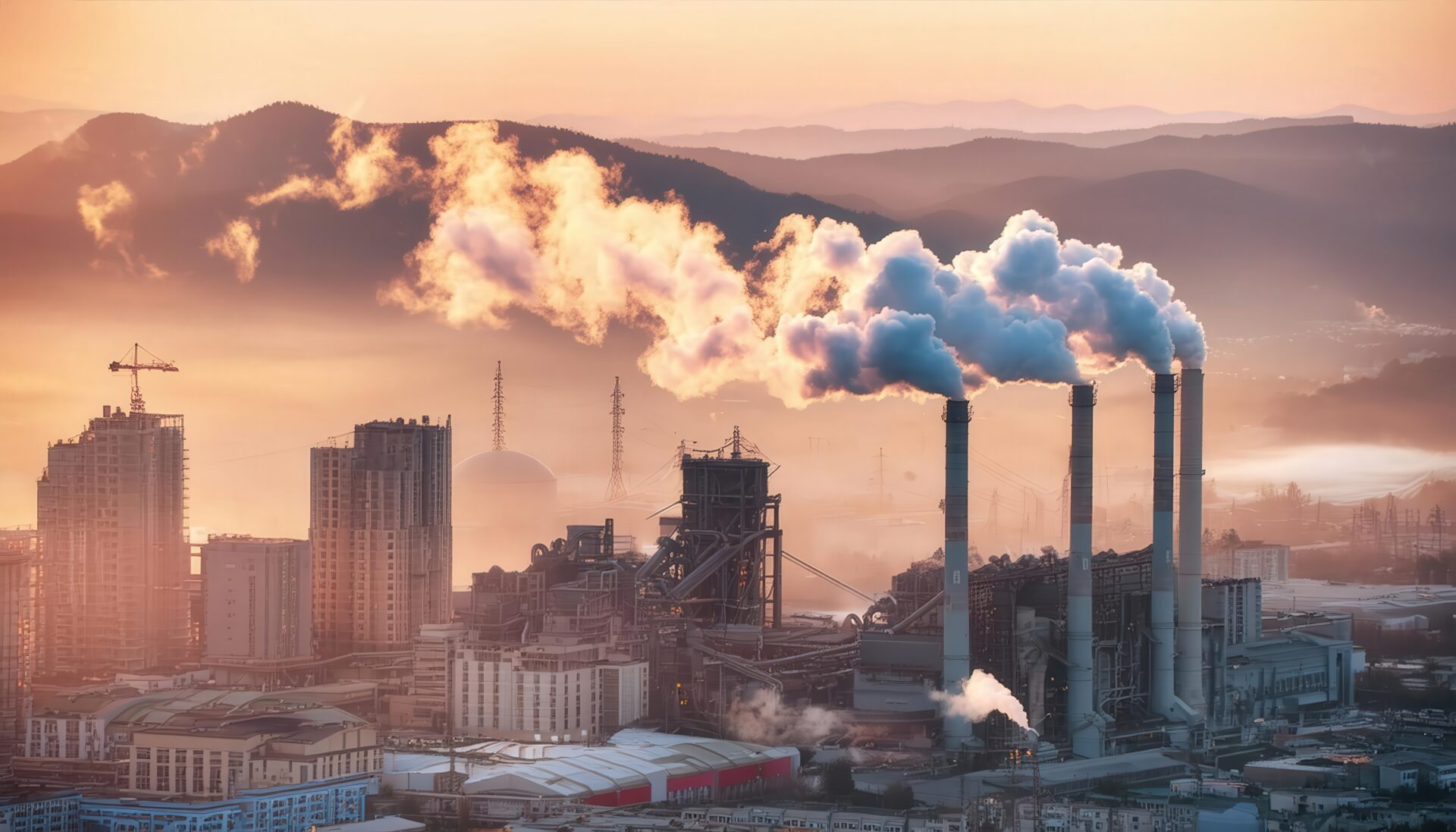 山に囲まれた工業地帯