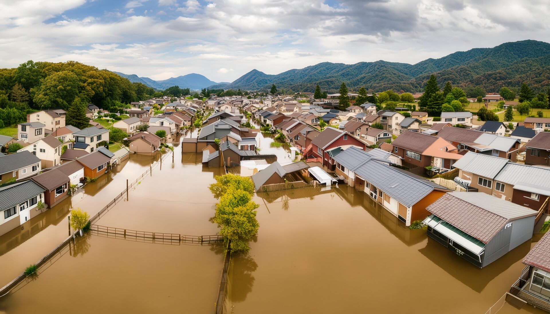 洪水による住宅地の被害