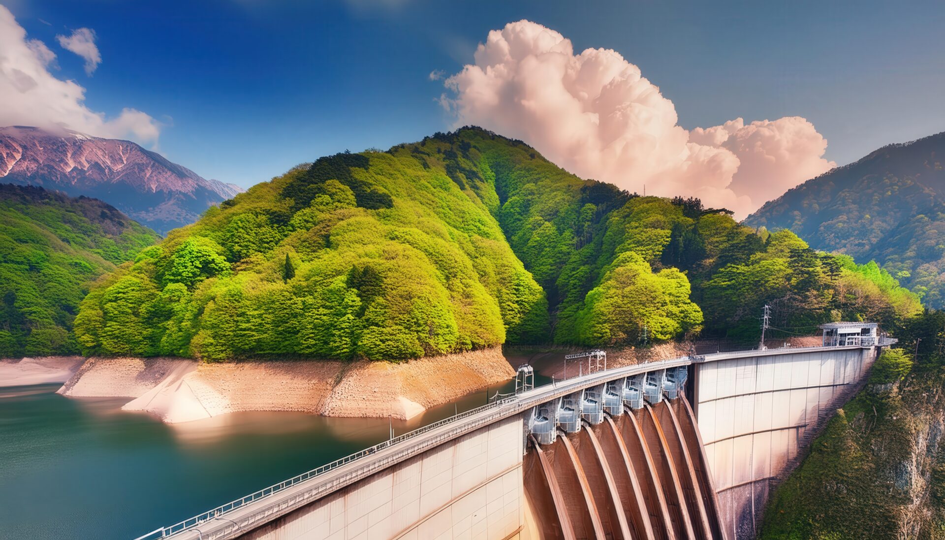 ダムと新緑の山