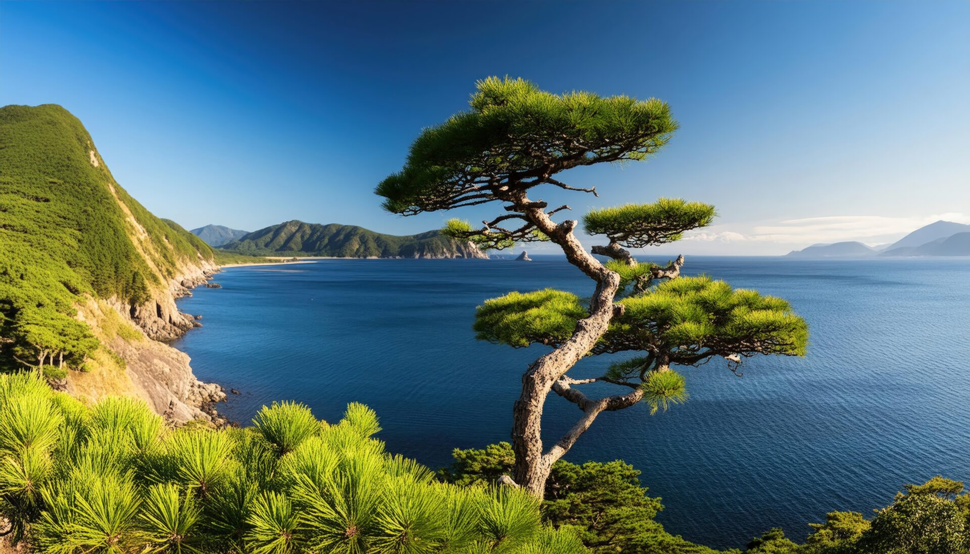 海岸の松と青い海