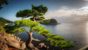 松と静かな入江の風景