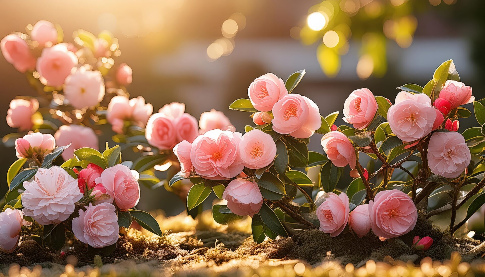 日差しを浴びる椿の花
