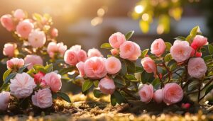 日差しを浴びる椿の花