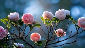 青空に映える椿の花