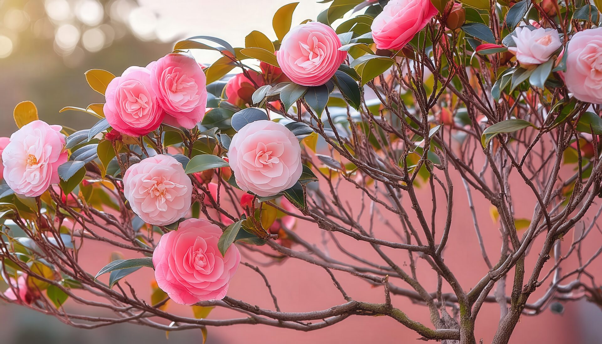 枝に咲く椿の花