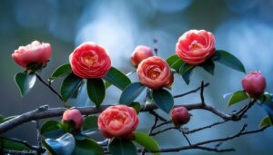 赤い椿の花とつぼみ