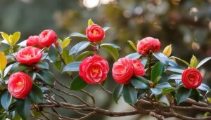 木に咲く赤い椿