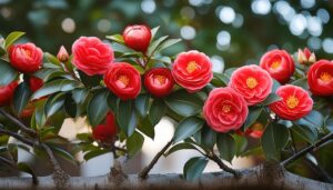 枝いっぱいに咲く赤い椿