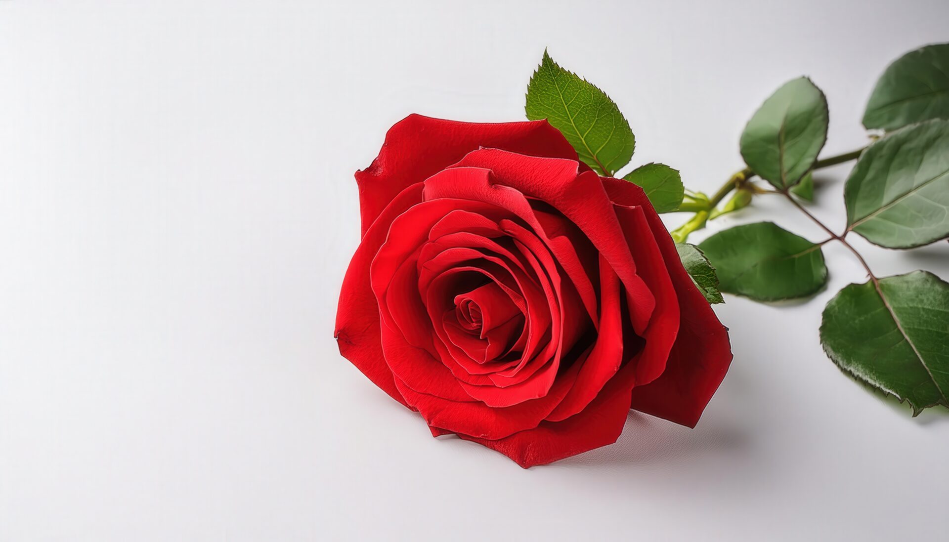 白背景に置かれた一輪の赤いバラ