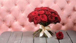 バラのブーケとピンク背景