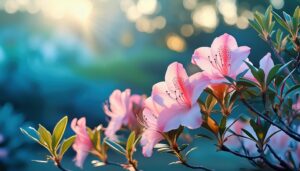 ツツジと朝の光