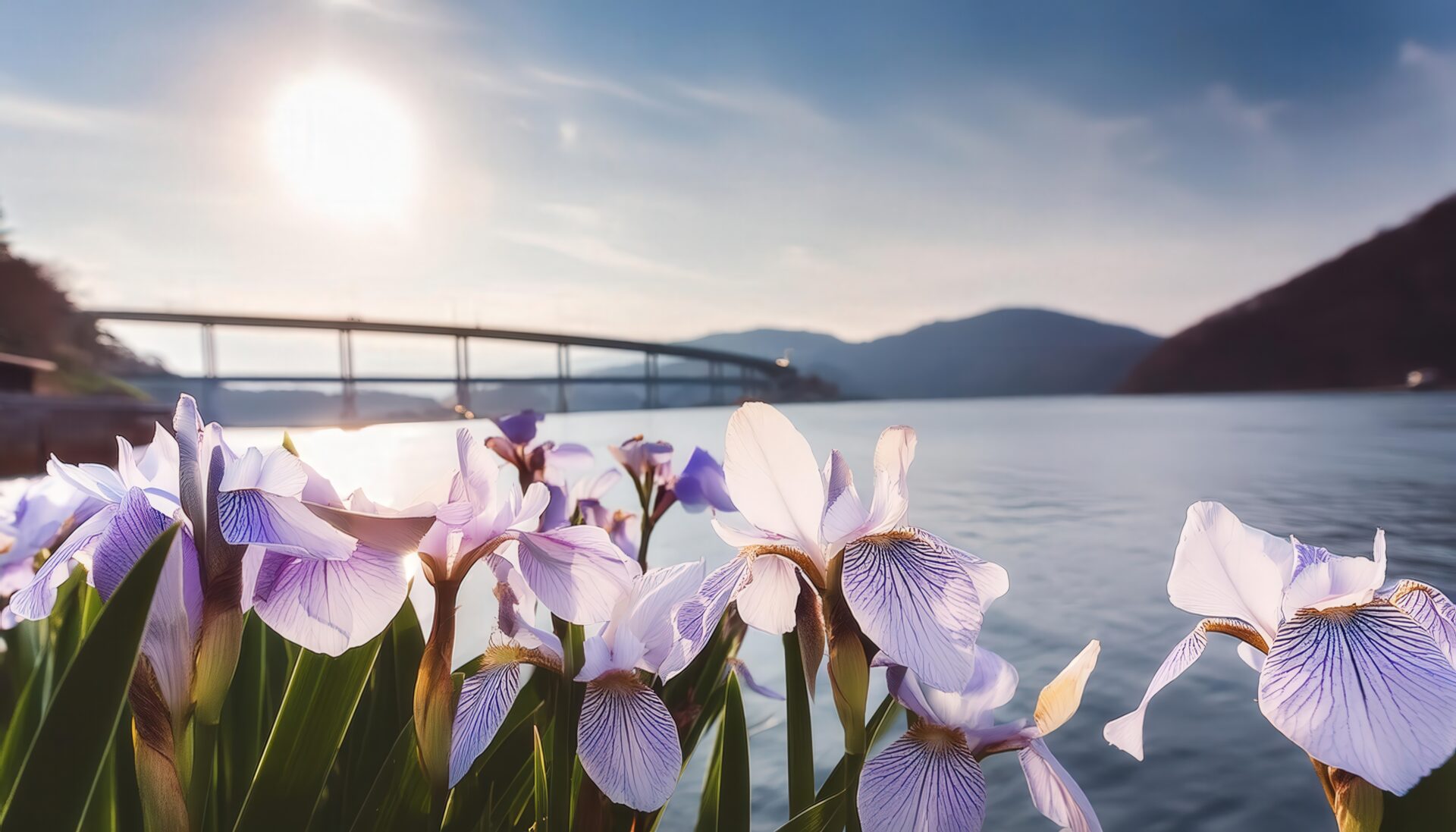 アヤメと橋と湖