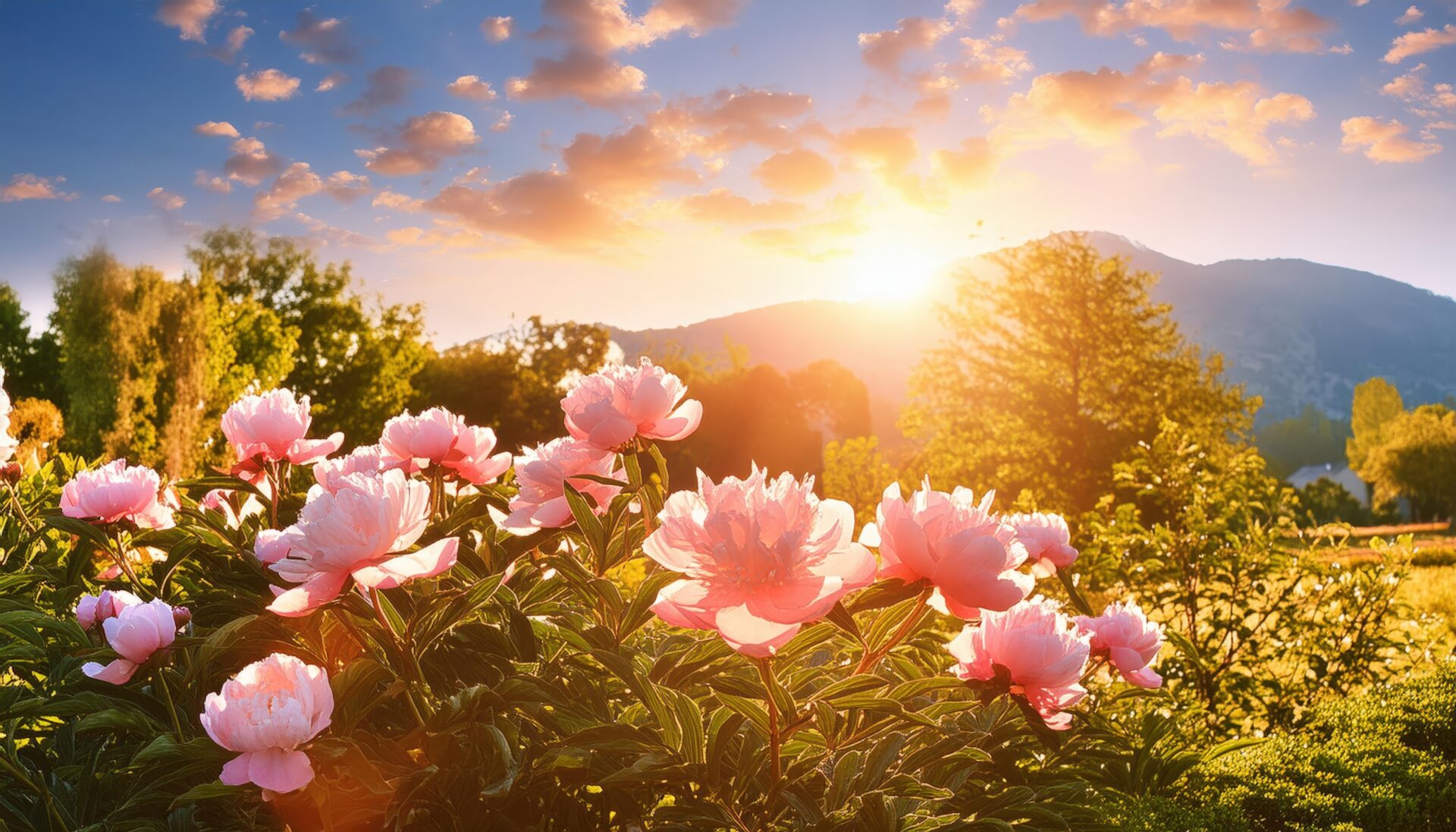 牡丹の花と夕焼け空