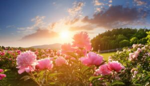 芍薬の花と夕日