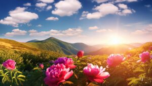 芍薬と山の丘陵