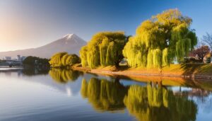 富士山と柳並木