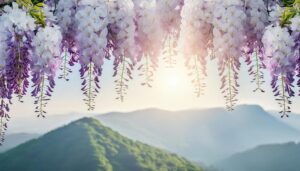 藤棚と山の朝日