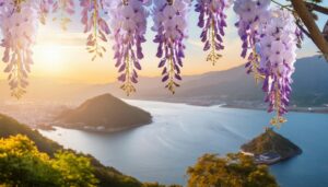 藤棚と海の見える夕景