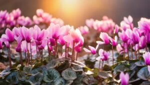 シクラメンの花と夕日