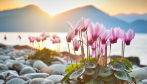 海辺のシクラメンと朝日