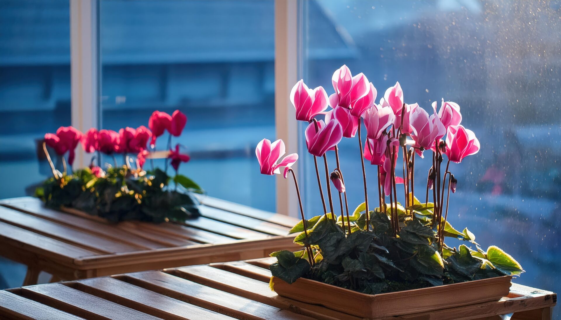 室内に飾られたシクラメン