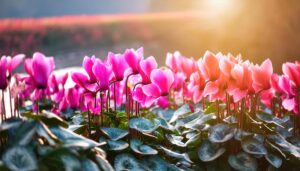 赤く染まるシクラメン畑