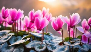 室内に飾られたシクラメン