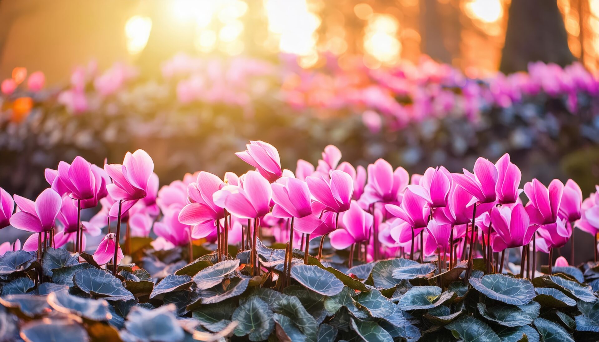 光差すシクラメンの群生