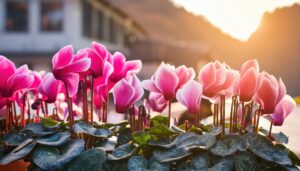 夕日に照らされるシクラメン