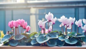 ベランダの白いシクラメン