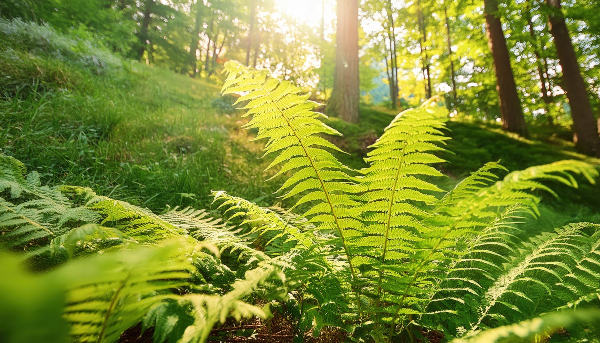 日差しを浴びるシダ