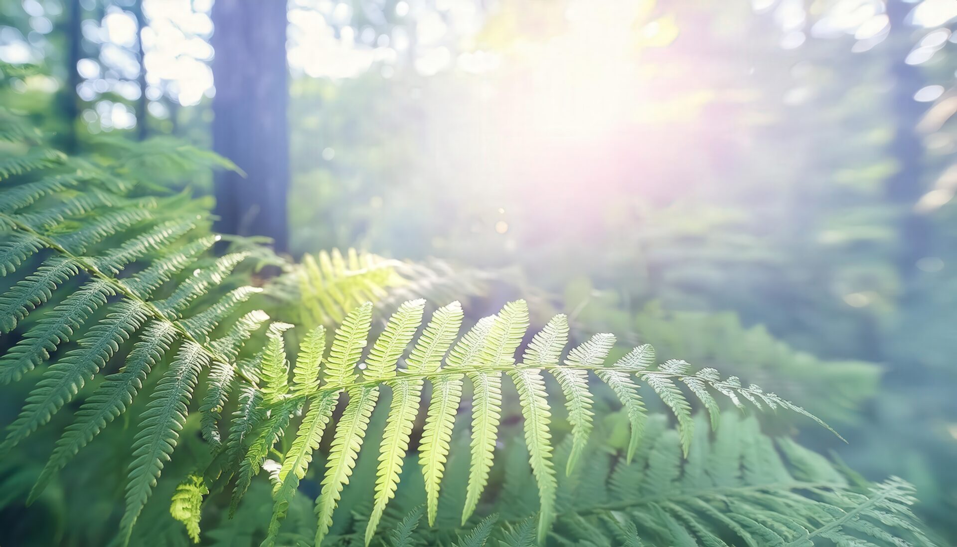 光に照らされるシダ