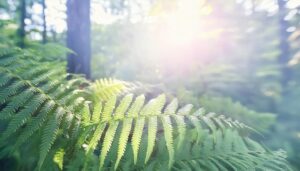 光に照らされるシダ