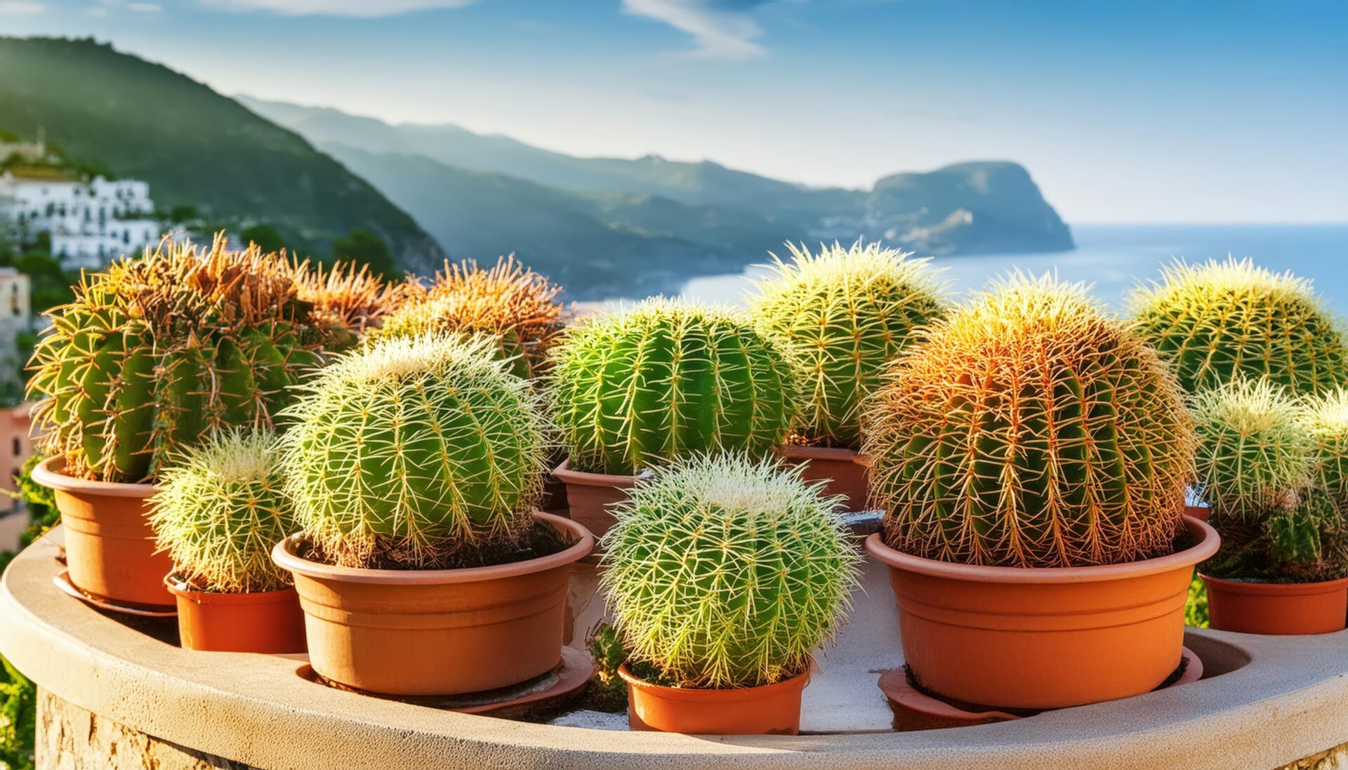 鉢植えサボテンと海景色