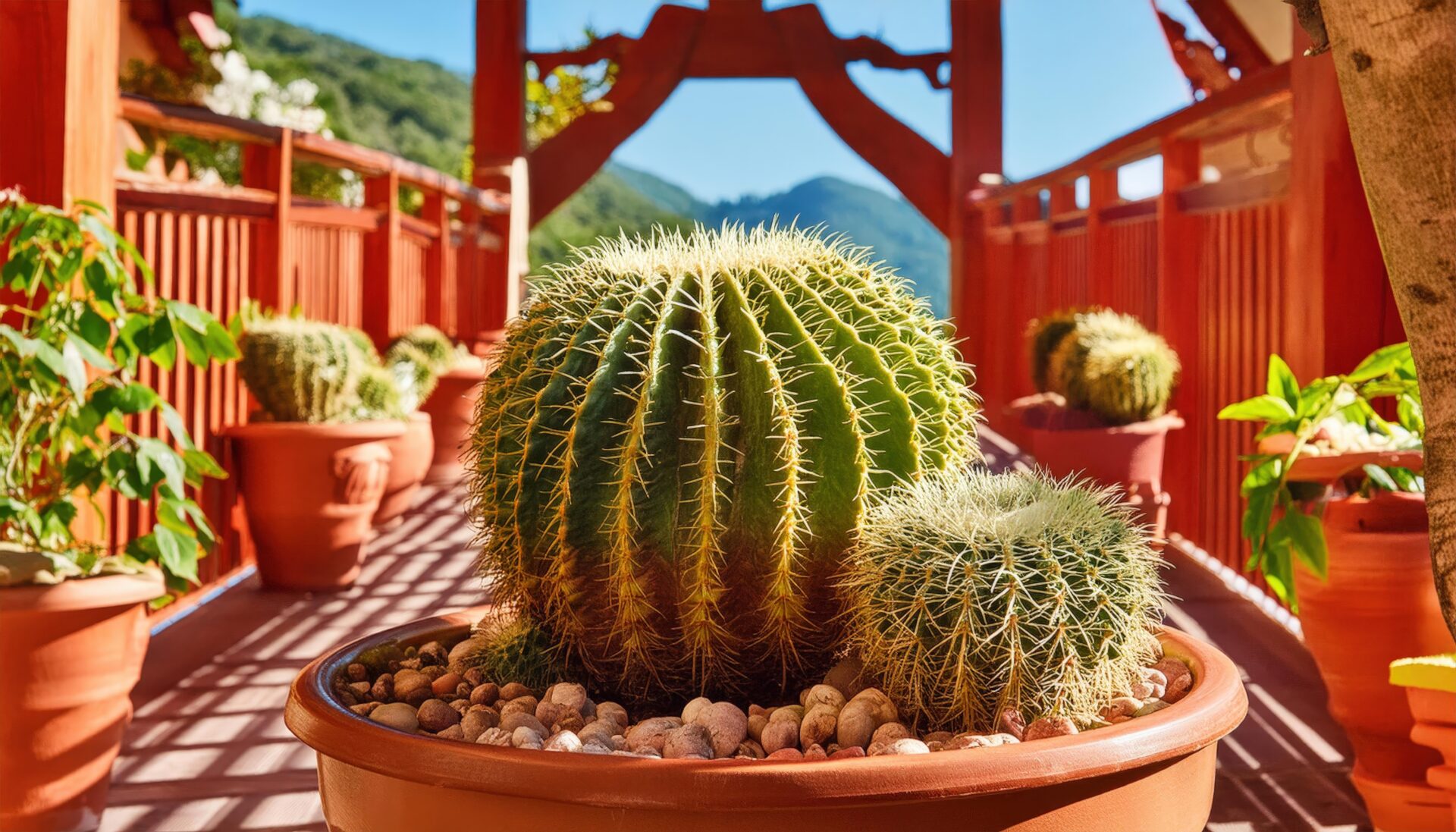 サボテンと赤いテラス