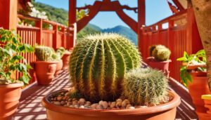 サボテンと赤いテラス
