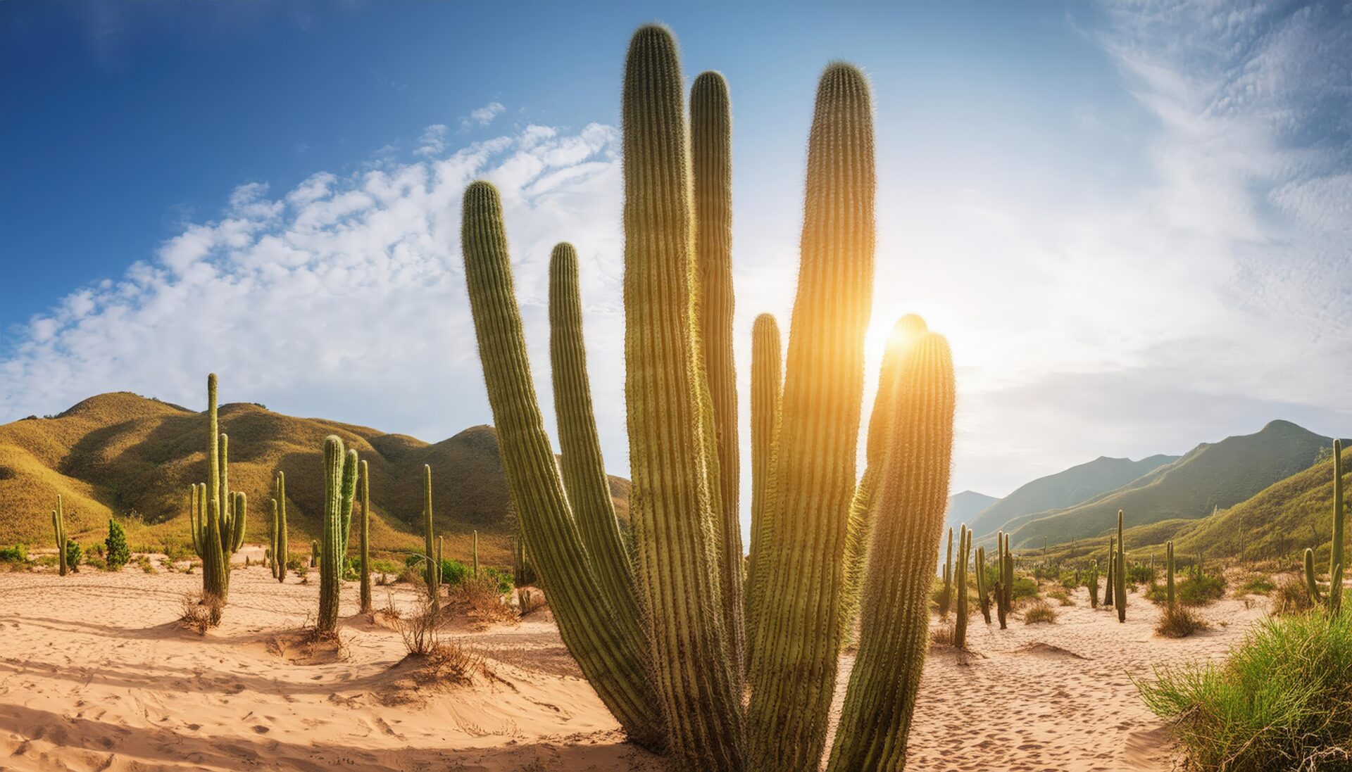 砂漠のサボテン群生