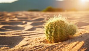 砂漠に根付く丸いサボテン