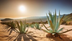 砂漠の斜面に連なるアガベ