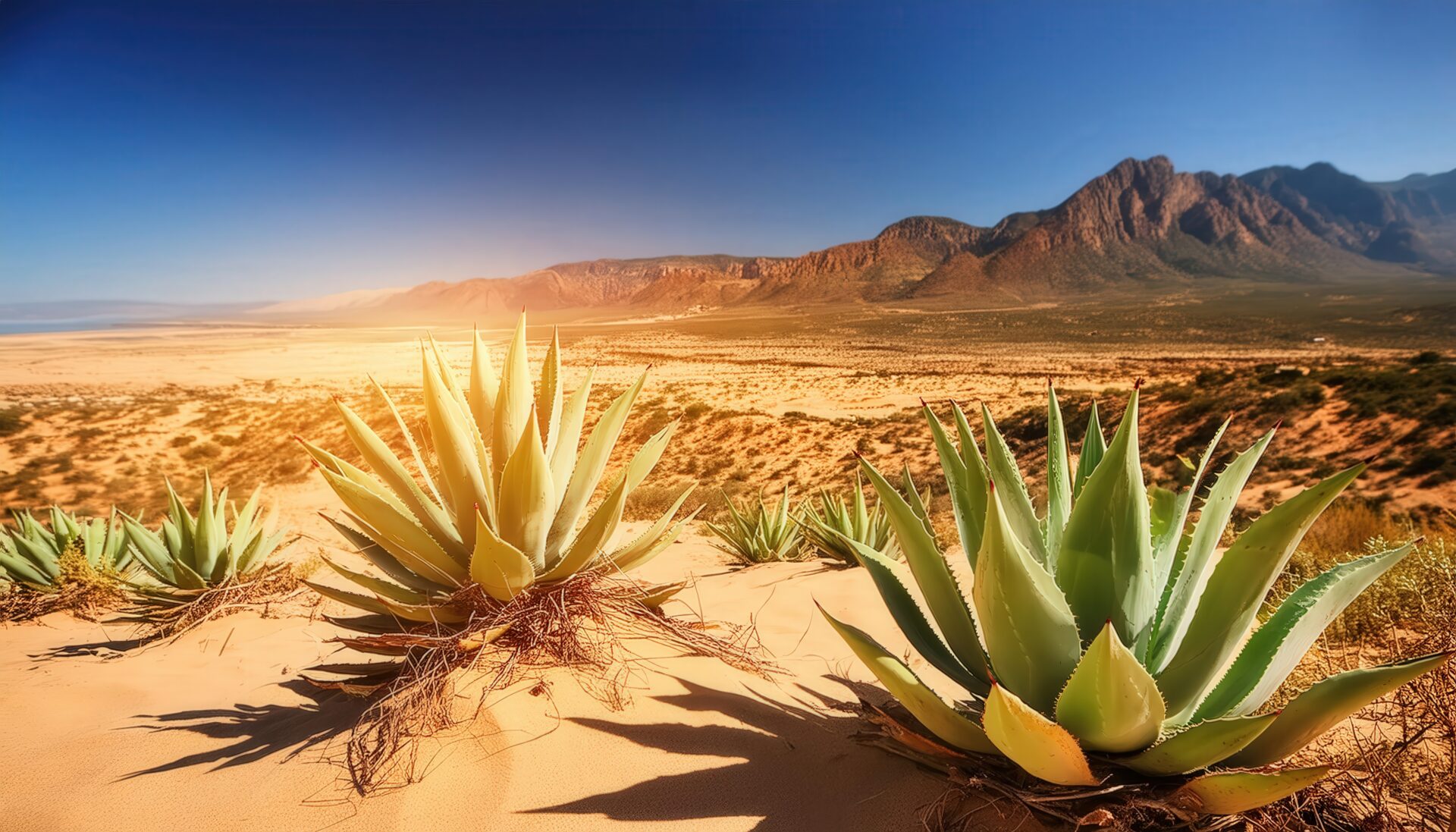 砂丘のアガベと山並み