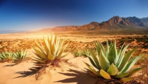 砂丘のアガベと山並み