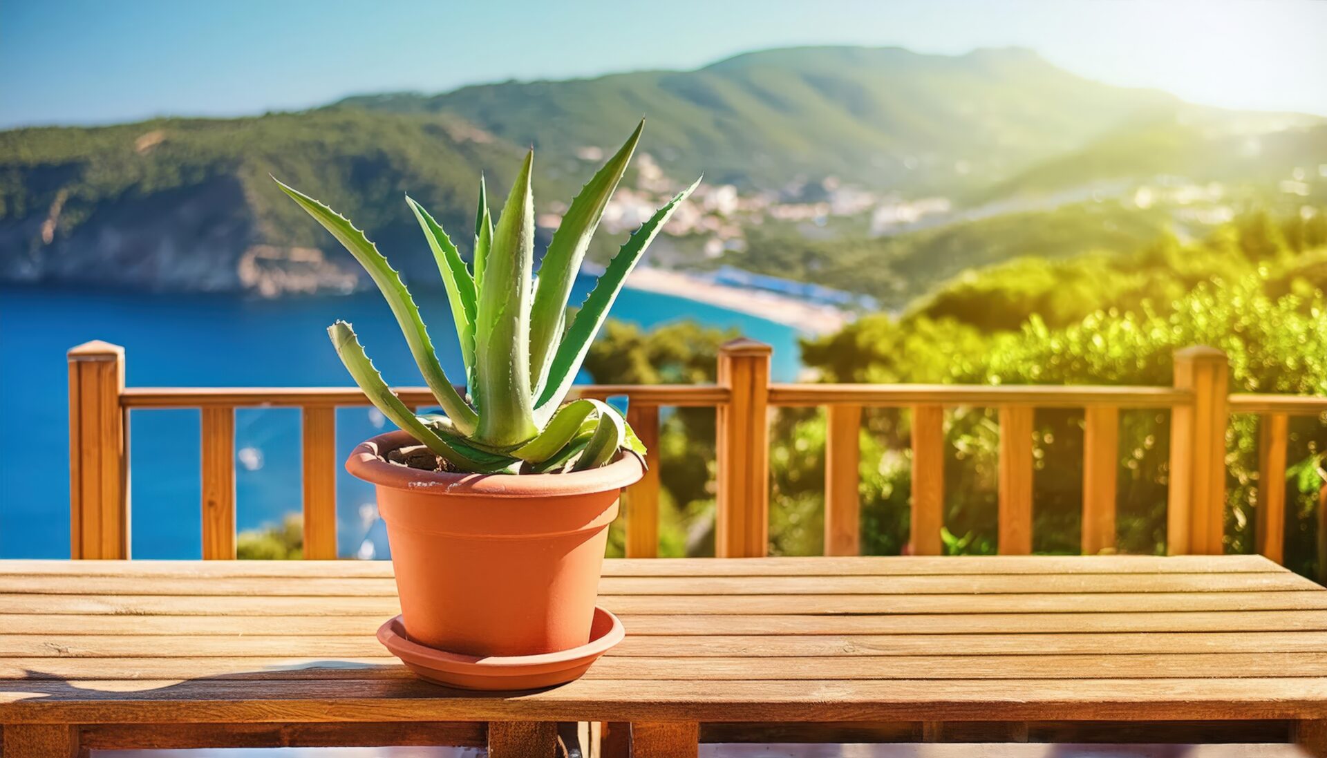 テラスのアガベ鉢植え