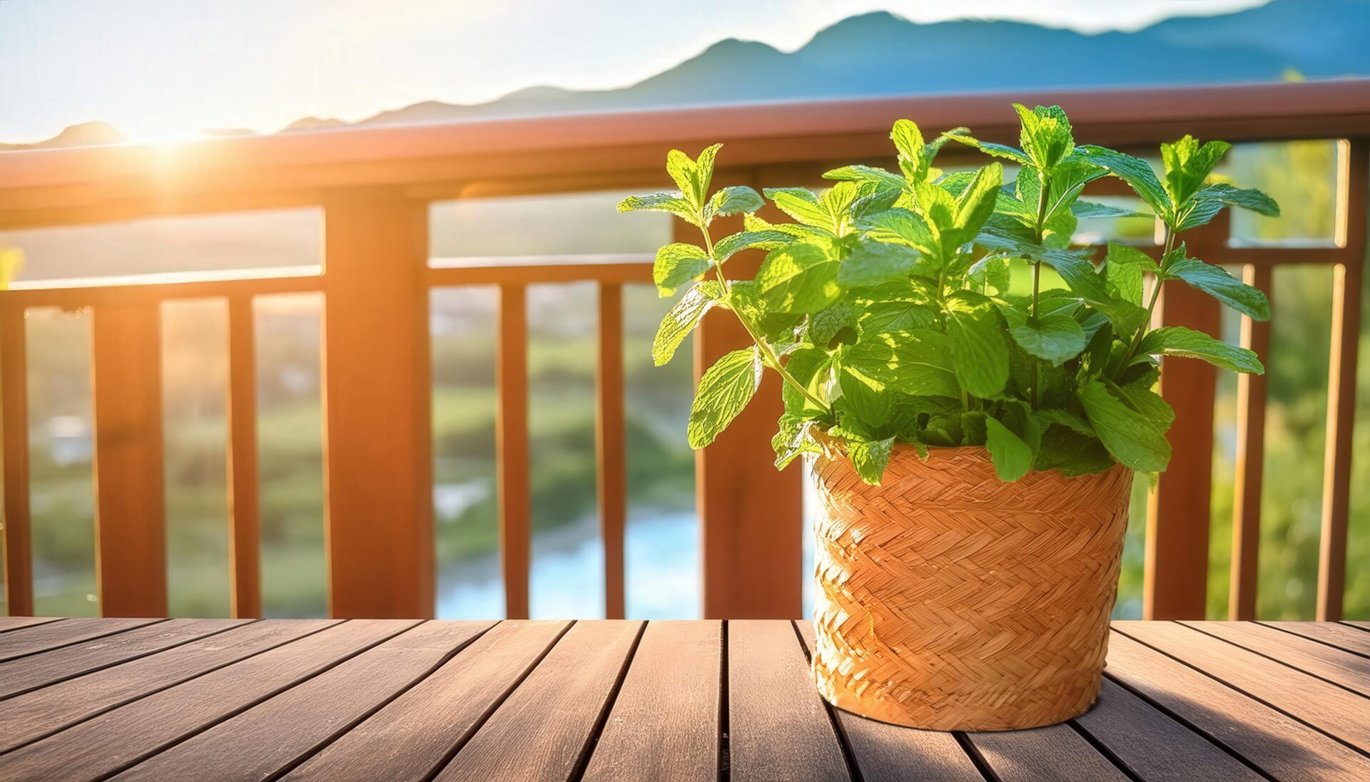 テラスのミント鉢植え