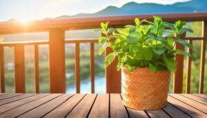 テラスのミント鉢植え
