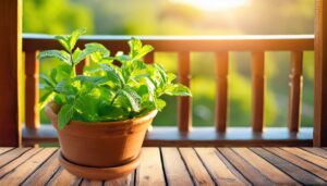 夕暮れのミント鉢植え